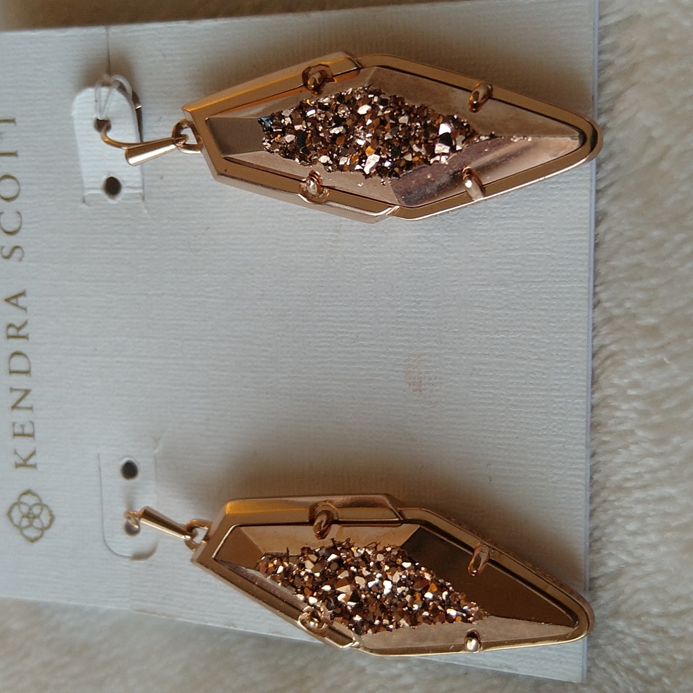 Kendra Scott Bex Bronze Drusy Rose Gold Earrings New - Picture 5 of 11